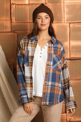 Plaid Long Sleeve Color Matching Coat Thin Outerwear